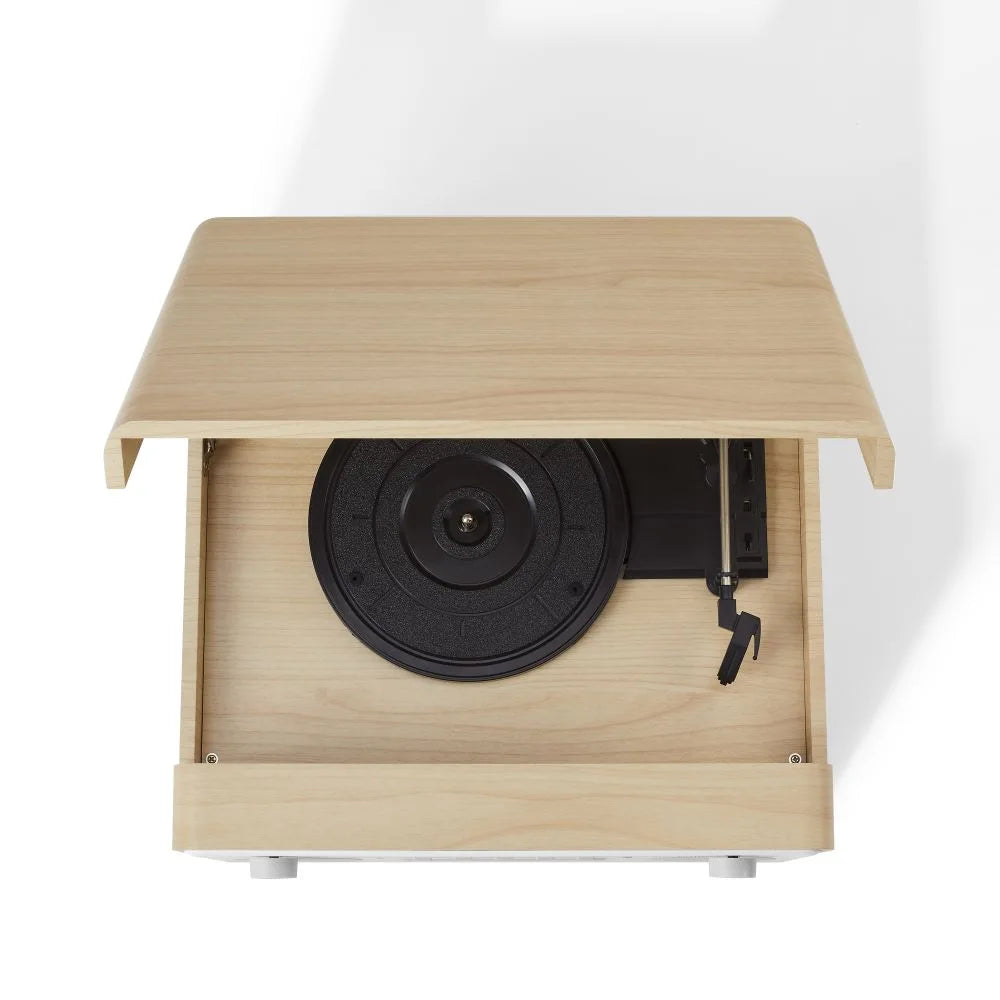 Crosley Carter 7-in-1 Bluetooth Vinyl Record Player, 3-Speed Turntable, CD Players, AM/FM Radio, Natural