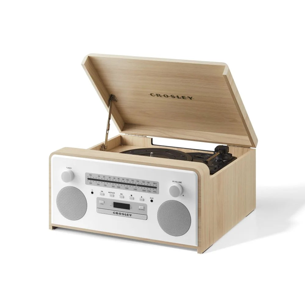 Crosley Carter 7-in-1 Bluetooth Vinyl Record Player, 3-Speed Turntable, CD Players, AM/FM Radio, Natural