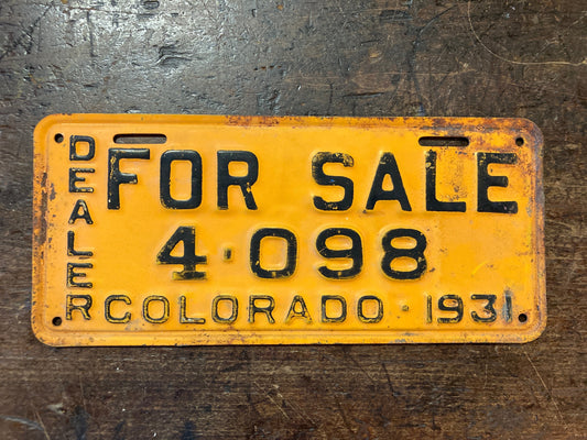 1931 Colorado DEALER License Plate FOR SALE 4-098