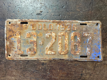 Expired 1936 Colorado License Plate