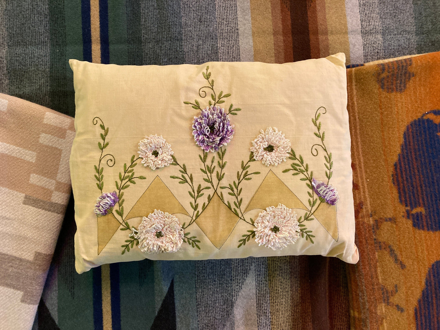 Handmade Embroidered Flower Pillow