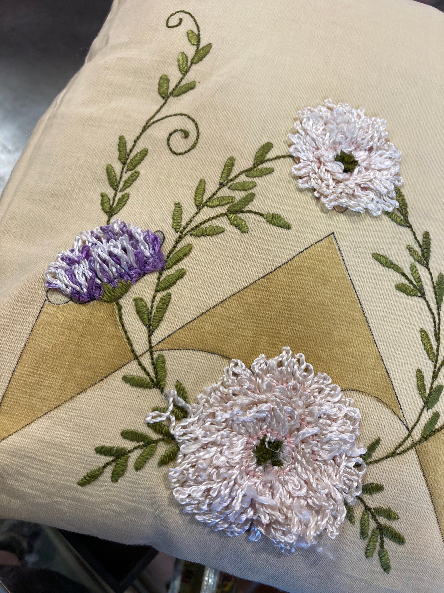 Handmade Embroidered Flower Pillow