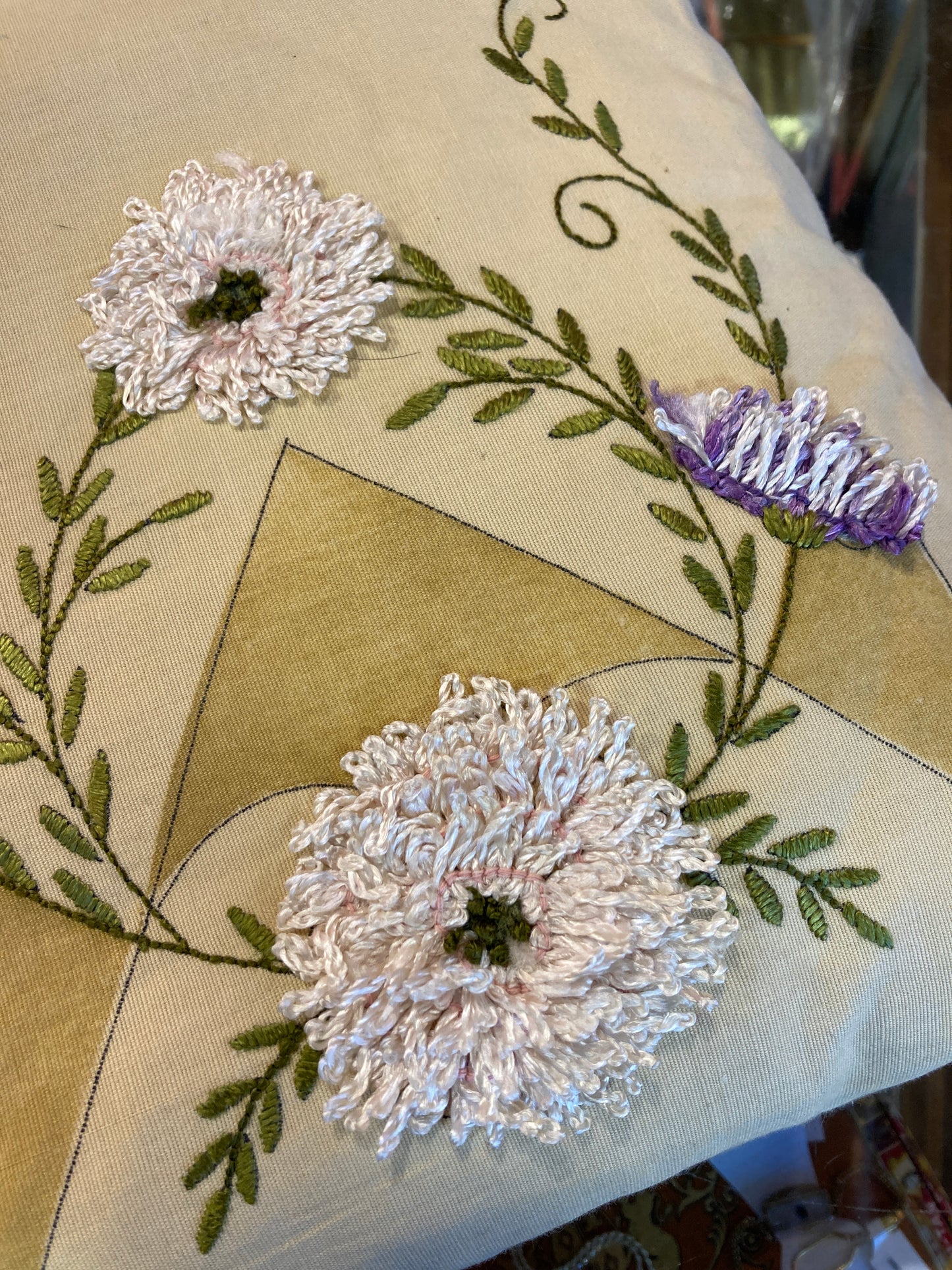 Handmade Embroidered Flower Pillow