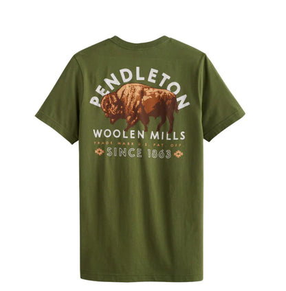 Pendleton Bison Graphic Tee in Military Green/Multi