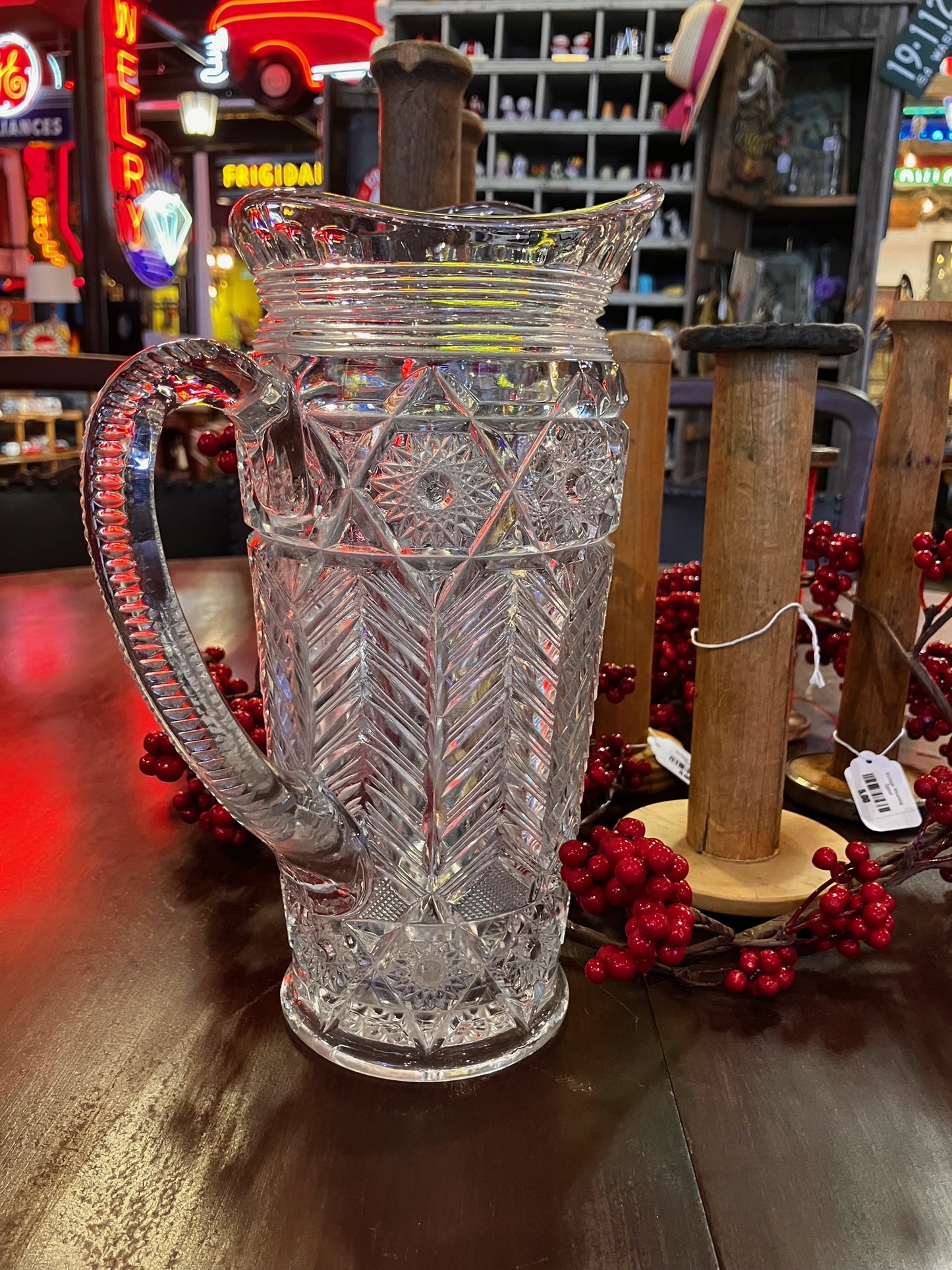 Vintage Floral Clear Glass Vase