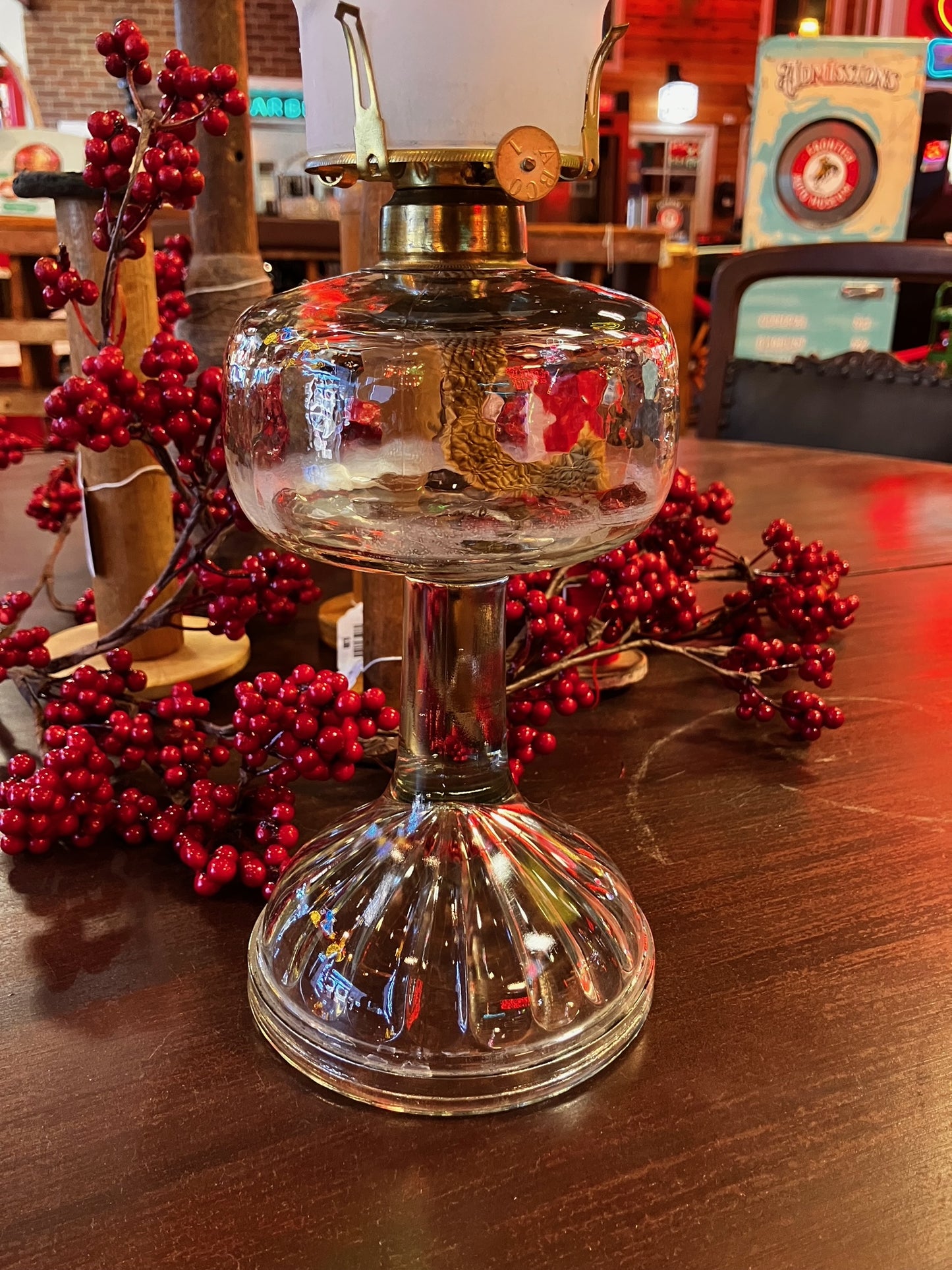 Antique Clear Glass Oil Lamp