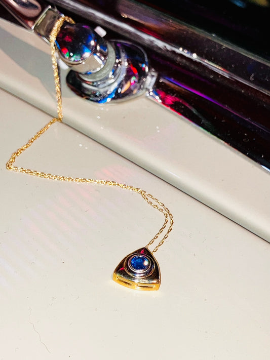 14K yellow gold/white gold triangle pendant with sapphire