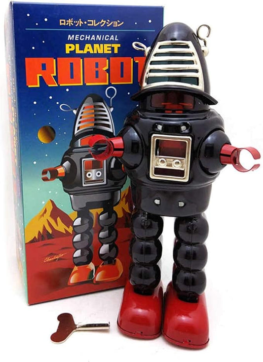 Black Wind Up Planet Robot Tin Toy