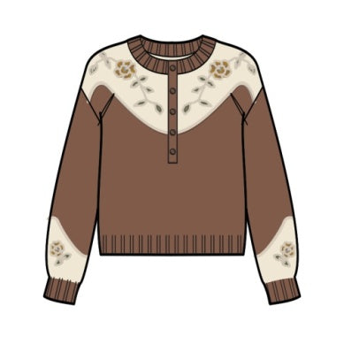 Pendleton Women's Western Floral Henley Sweater in Spice Brown
