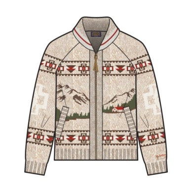 Pendleton Alpine Lambswool Zip-Up Cardigan in Oatmeal Heather