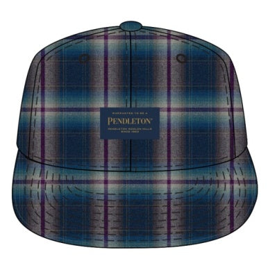Pendleton Plaid Flat Brim hat in Grey Turquoise Ombre