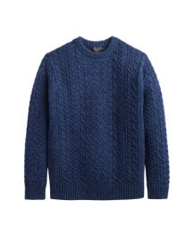 Pendleton Men's Wool Crew Neck Fisherman Sweater in Navy Donegal