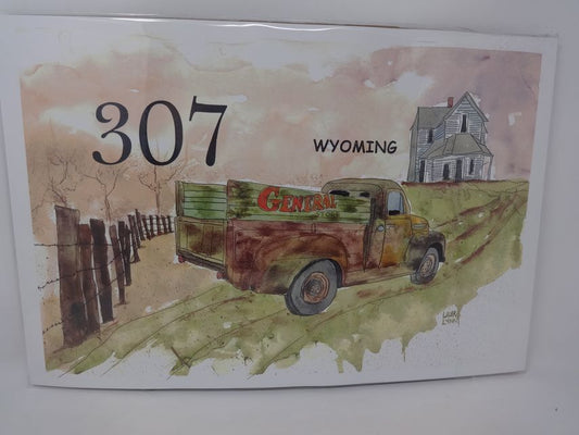 307 General Store truck, fence, house watercolor print