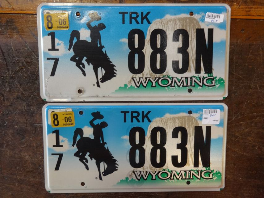 Matched Pair 2006 Wyoming Truck License Plate #883N