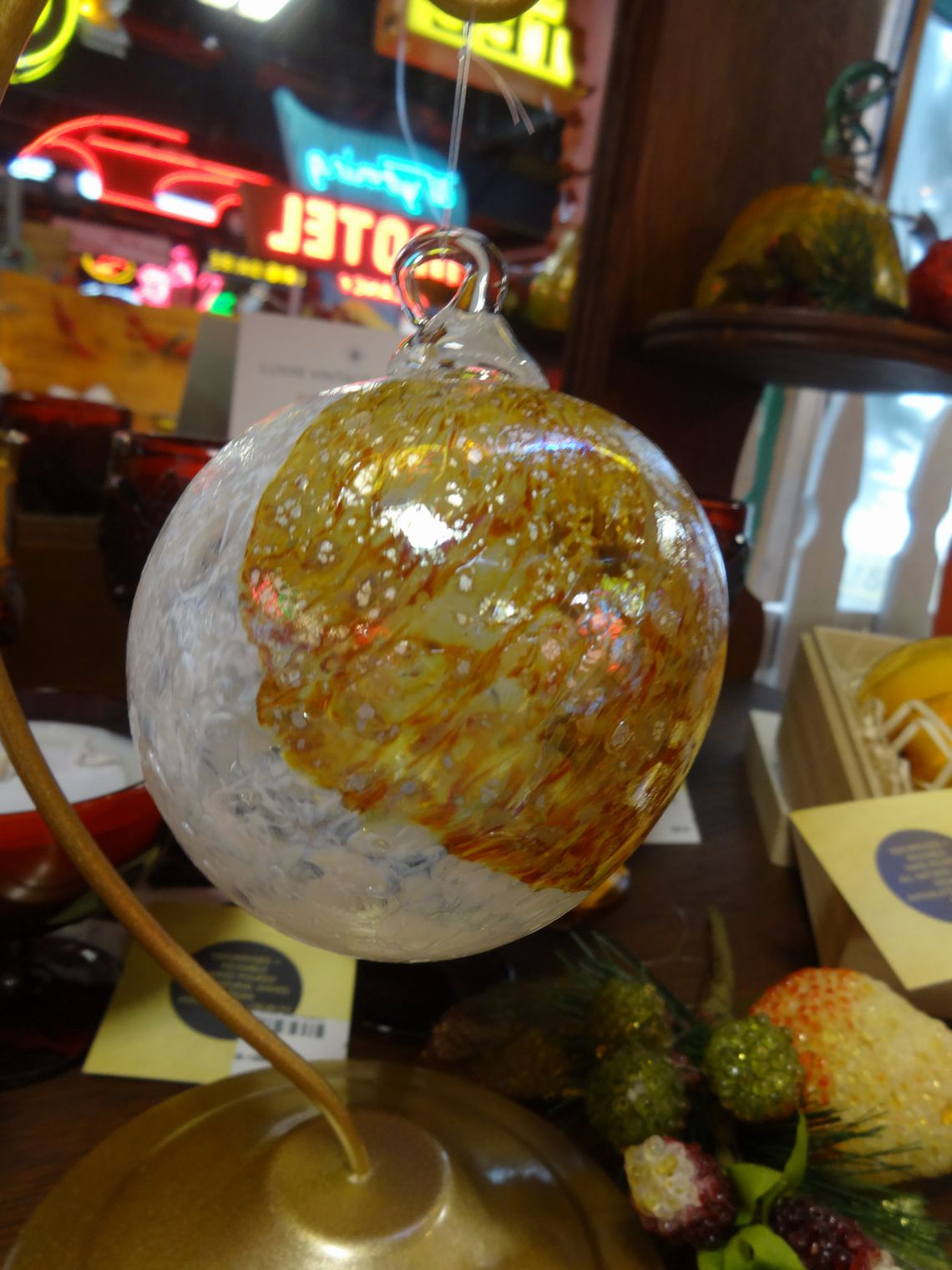 Hand Blown Gold and White glass ornament