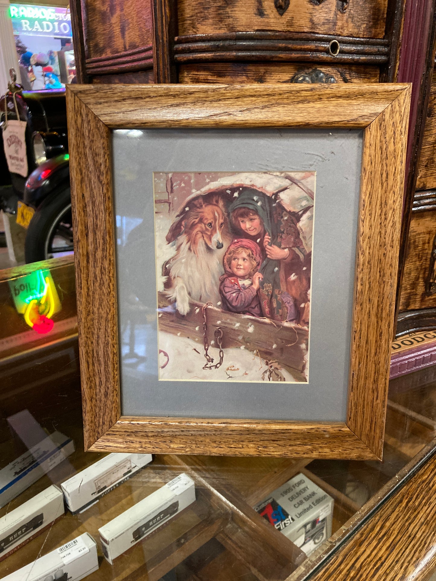 Print of Collie with two children in the snow