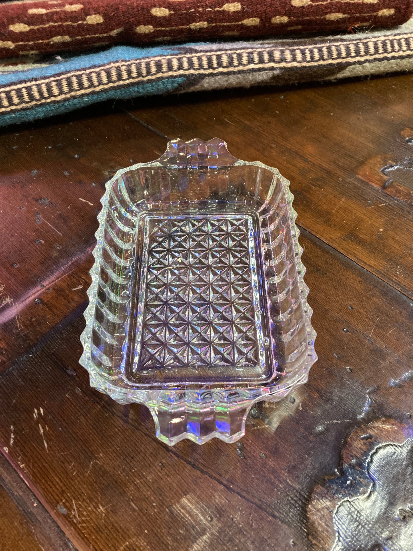 Vintage Rectangle Shaped Cut Glass Candy Dish