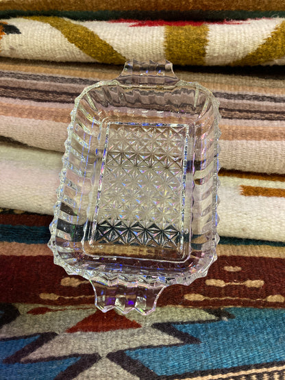 Vintage Rectangle Shaped Cut Glass Candy Dish