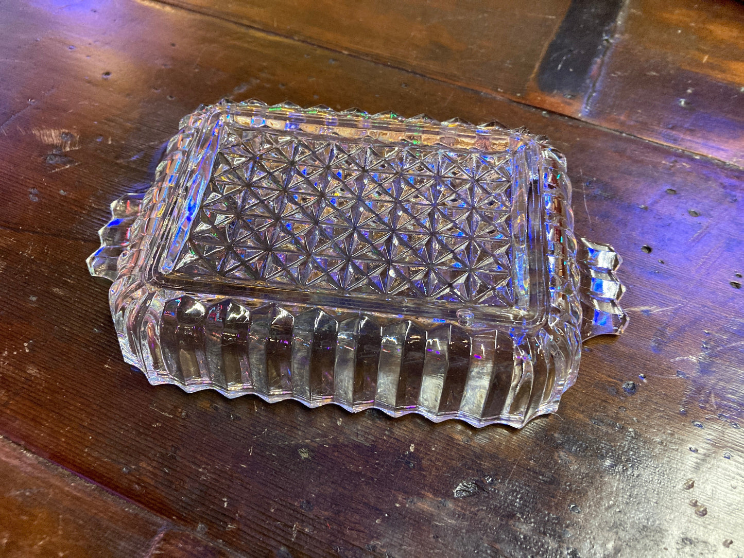 Vintage Rectangle Shaped Cut Glass Candy Dish