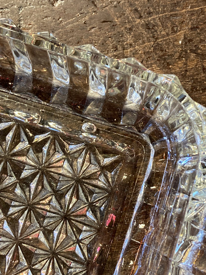 Vintage Rectangle Shaped Cut Glass Candy Dish