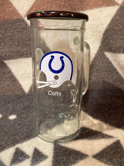 Colts Fisher Peanut Football Beer Mug with Lid 1980s