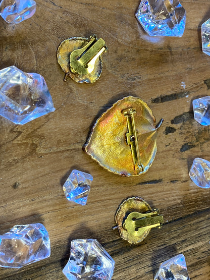 Aspen Leaf Clip on Earrings and Pin set