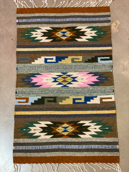 Multicolor Hand-Woven Wool Rugs-Zapotec- 22"x42"