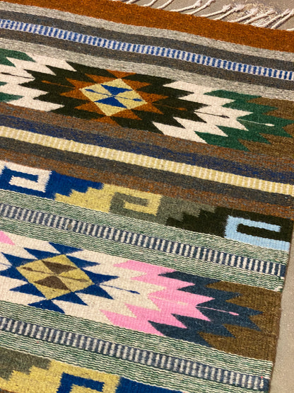 Multicolor Hand-Woven Wool Rugs-Zapotec- 22"x42"