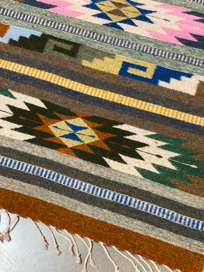 Multicolor Hand-Woven Wool Rugs-Zapotec- 22"x42"