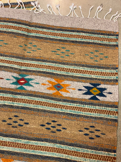 Multicolor Hand-Woven Wool Rugs-Zapotec- 22"x42"