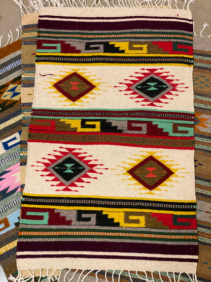 Multicolor Hand-Woven Wool Rugs-Zapotec- 22"x42"