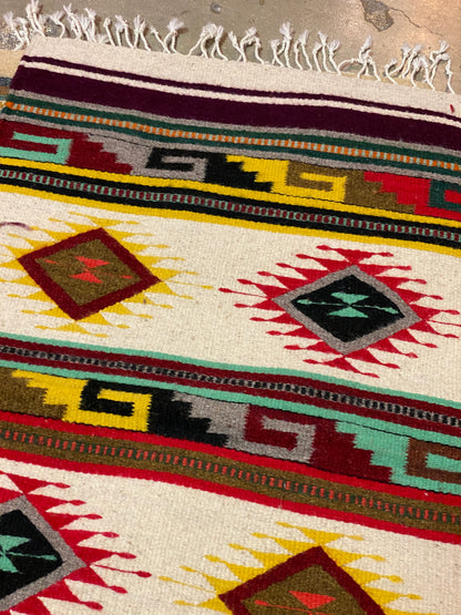 Multicolor Hand-Woven Wool Rugs-Zapotec- 22"x42"