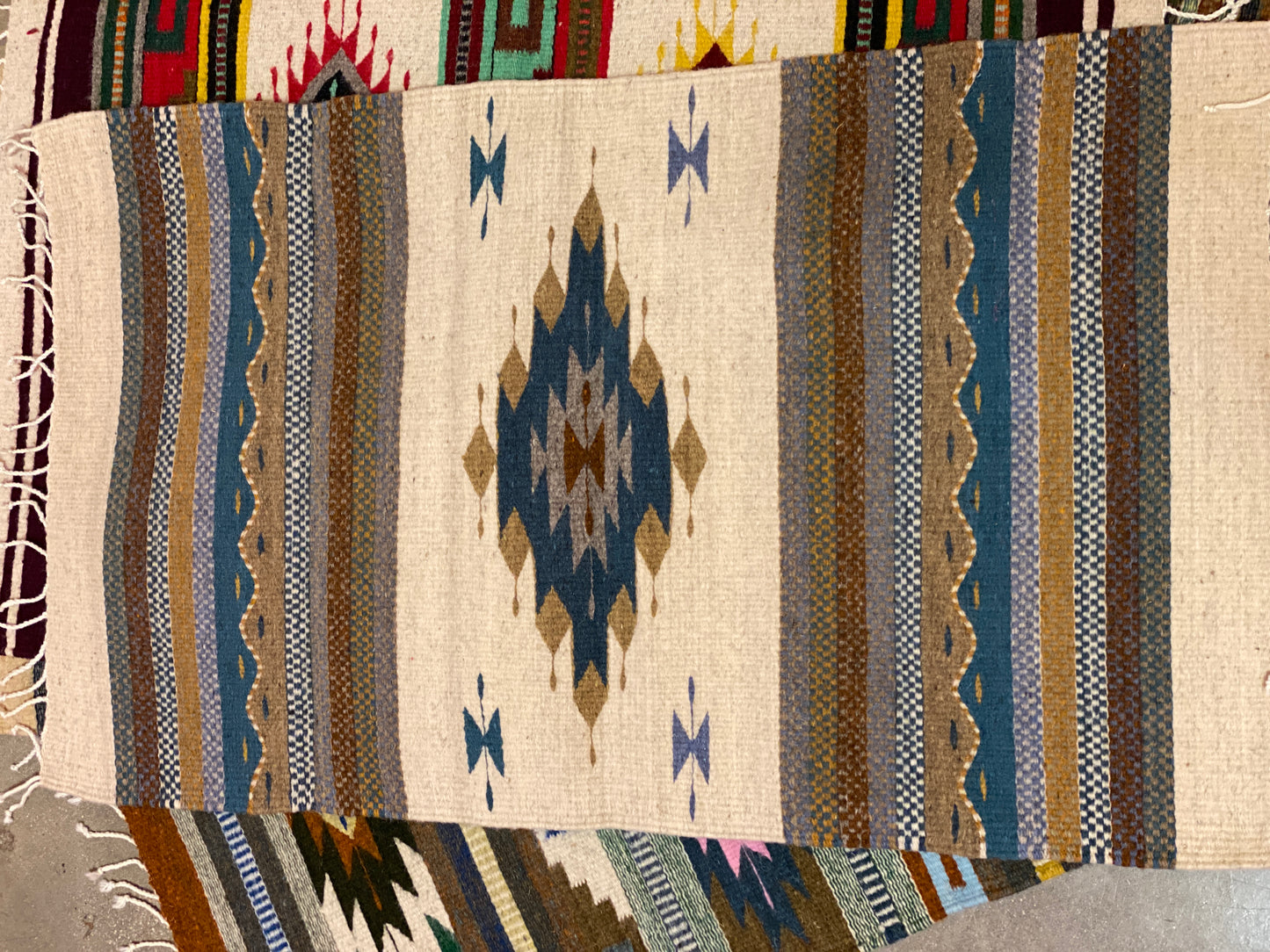 Multicolor Hand-Woven Wool Rugs-Zapotec- 22"x42"