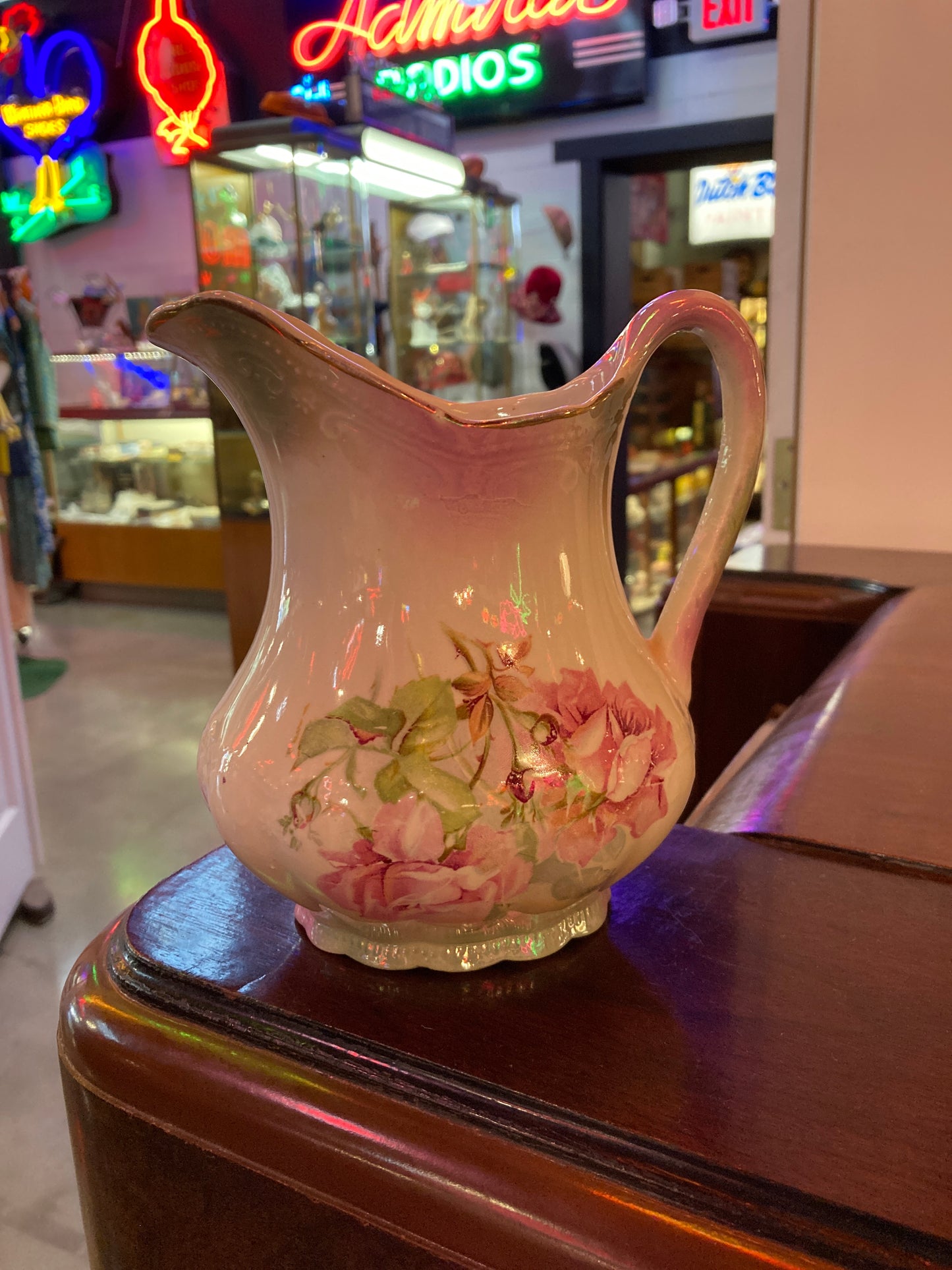 Vintage Pink Floral Water Pitcher