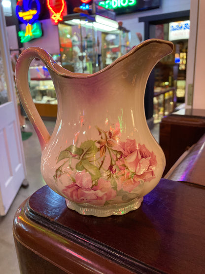 Vintage Pink Floral Water Pitcher