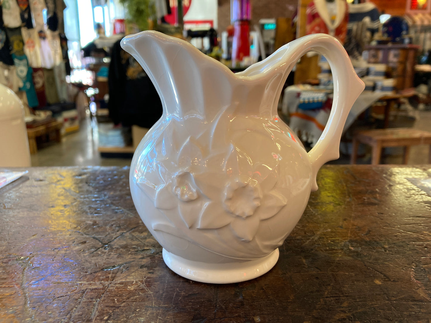 Vintage White Pitcher with daffodils