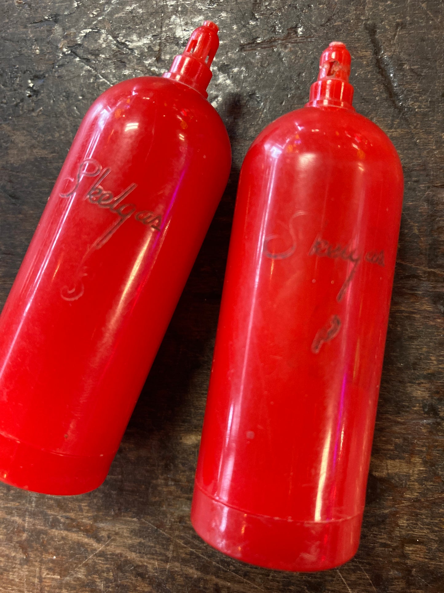 Vintage Skelgas Red Propane Tank Salt & Pepper Shaker Set