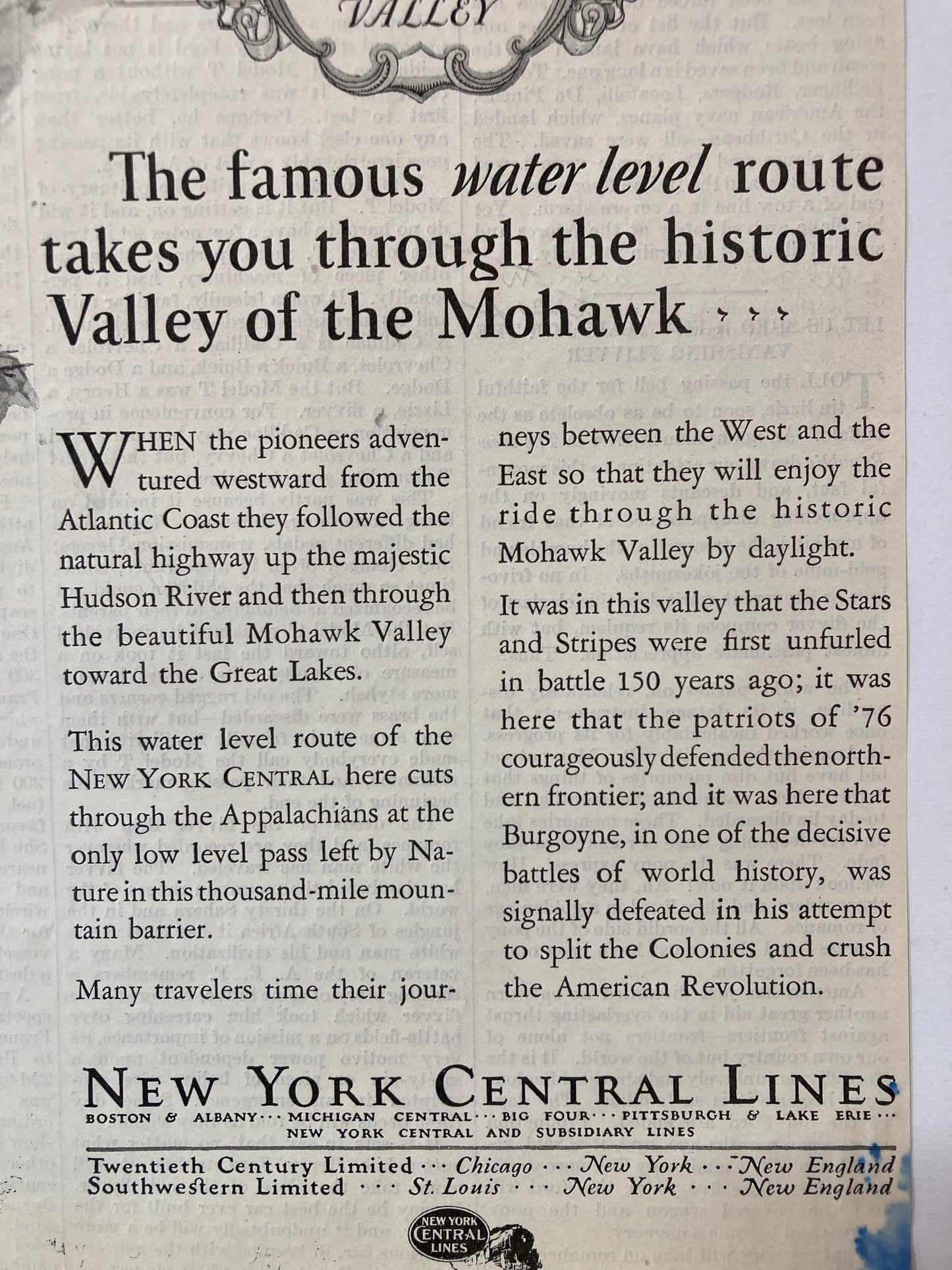 New York Central Lines vintage advertisement