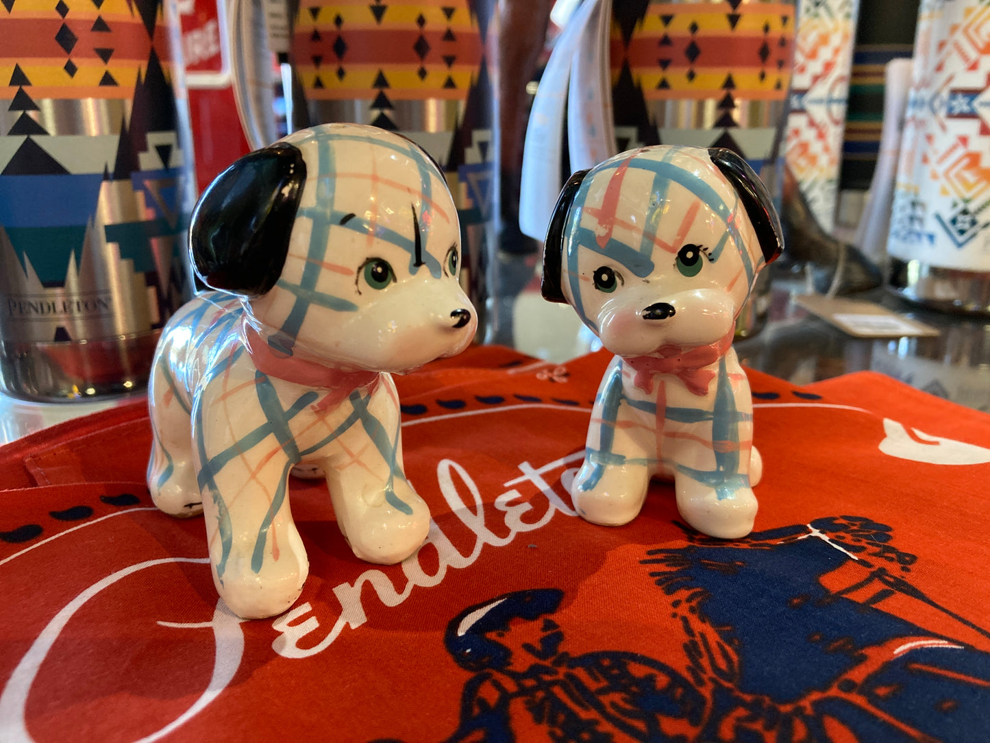 Vintage Plaid Dog Salt & Pepper Shakers