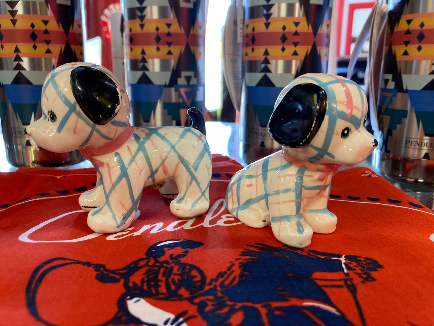 Vintage Plaid Dog Salt & Pepper Shakers