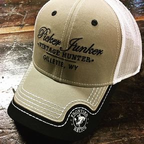 Picker Junker Tan and Navy hat with white mesh