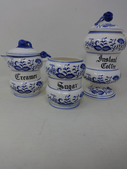 Blue Onion Instant Coffee, Sugar and Creamer Set with 2 lids