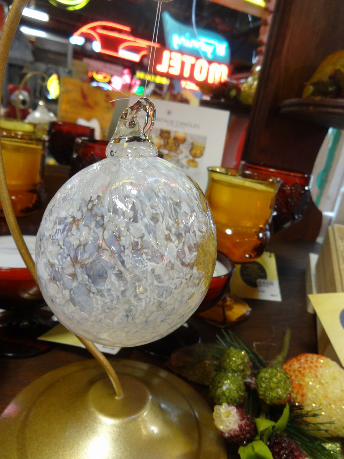 Hand Blown Gold and White Glass Ornament